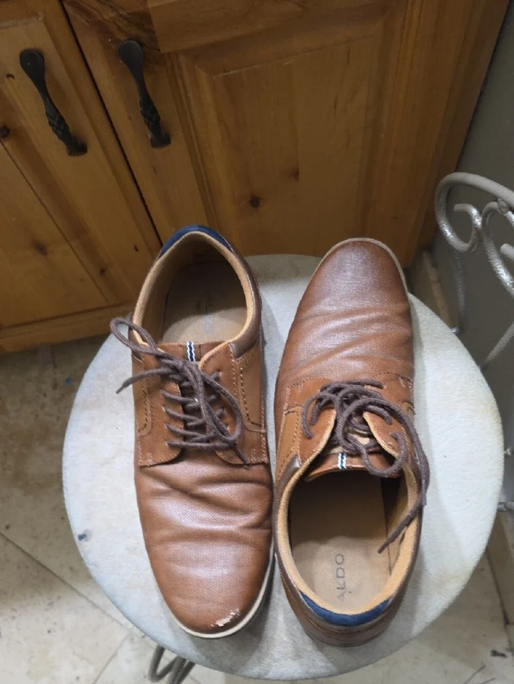 ALDO Men's Tan Brown Leather Derby Shoes with Dark Brown Laces